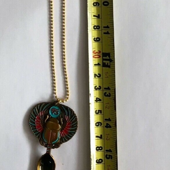 Mini Spoon Pendant Necklace The Tiny Enamel Egyptian Sacred Scarb Jewel God - Picture 2 of 4
